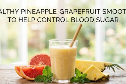 A refreshing, bright green spinach, pineapple, and grapefruit smoothie served in a tall glass.