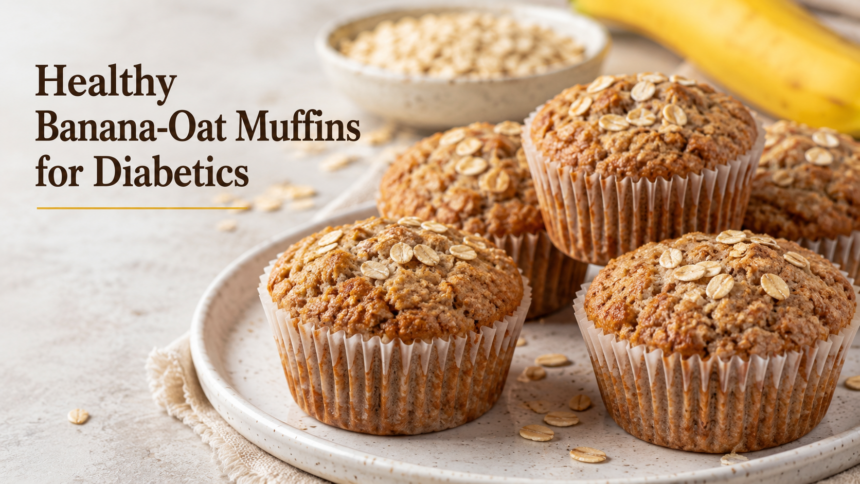 A close-up high-resolution shot of freshly baked banana-oat muffins sitting on a wire cooling rack, steaming slightly under warm kitchen lighting.