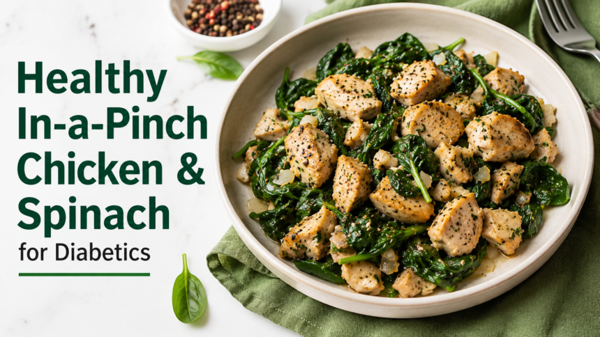 A plain dish of perfectly pan-seared golden chicken breasts resting on a vibrant bed of freshly wilted baby spinach tossed with chunky tomato salsa.