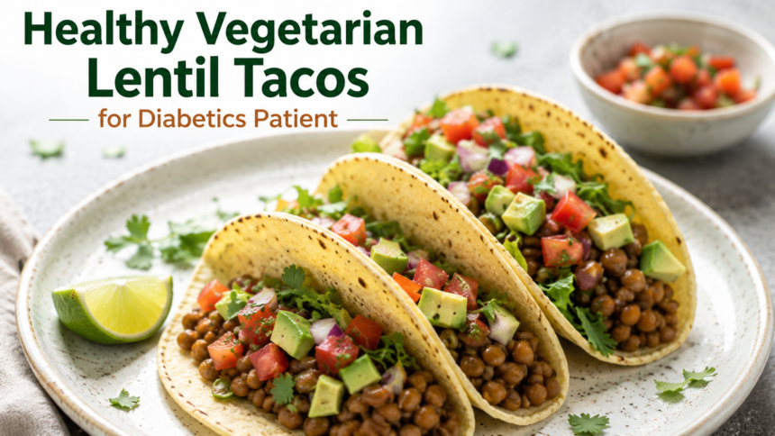 A vibrant close-up of vegetarian lentil taco filling served in a warm corn tortilla, topped with fresh cilantro and lime wedges on a rustic wooden table.