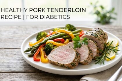 A plain dish of grilled pork tenderloin slices showcasing a seasoned crust and a juicy pink center.