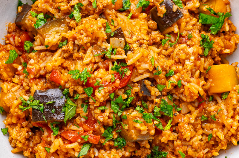 One-pot Moussaka beef rice pilaf